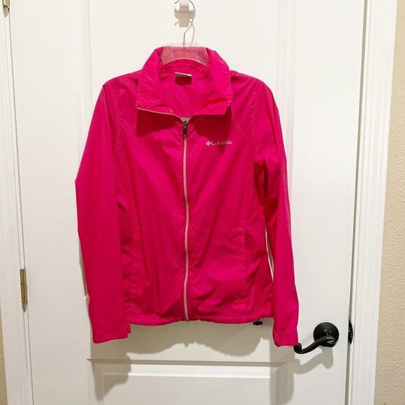 Columbia Jacket Windbreaker Full Zip Stowaway Hood Lightweight Pink Size Small - Picture 2 of 14